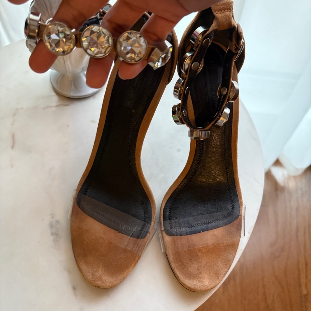 Alexander Wang Tan and Black Heels with Crystal Embellishments